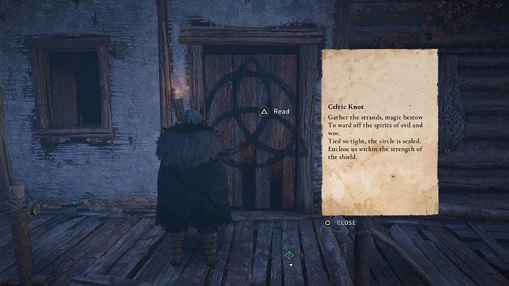 The second clue can be found on the outside wall of the cottage - Assassins Creed Valhalla: Clues and Riddles - Glowecestrescire - Assassins Creed Valhalla Guide and Walkthrough