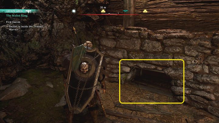 Sneaking around you will hear Tevdwr's voice which indicates that the man is still alive - Assassins Creed Valhalla: The Stolen King - Glowecestrescire - Assassins Creed Valhalla Guide and Walkthrough