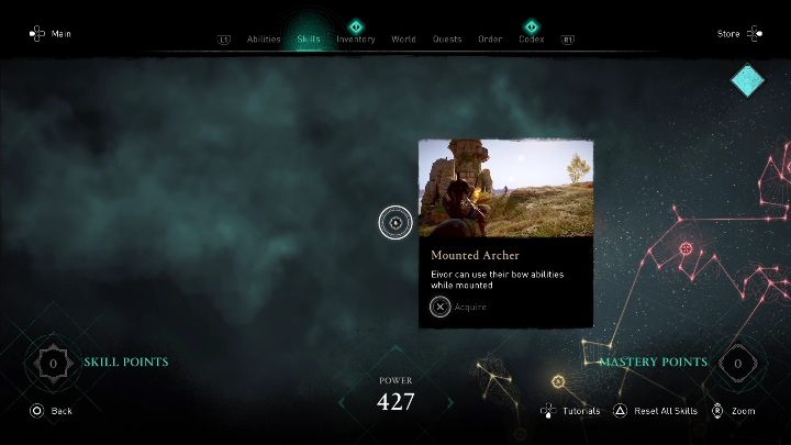 With this skill, you can use all of your archery skills while on a mount - AC Valhalla: New Skills - Mastery Challenges, whats new? - Basics - Assassins Creed Valhalla Guide and Walkthrough