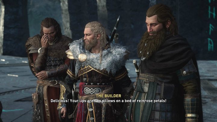 When the kiss occurs, Thor and Tyr are clearly amused by something - Assassins Creed Valhalla: The Big Finish - Asgard - Assassins Creed Valhalla Guide and Walkthrough