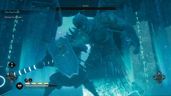 Don't get caught, dodge the Boss's sweeping attacks and make quick counter-attacks, and you should be able to take down The Builder efficiently - Assassins Creed Valhalla: The Big Finish - Asgard - Assassins Creed Valhalla Guide and Walkthrough