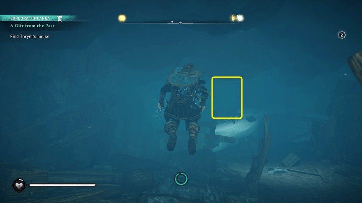 Once you're underwater, swim into the doorway marked in the image above and keep swimming ahead - Assassins Creed Valhalla: A Gift from the Past - Jotunheim - Assassins Creed Valhalla Guide and Walkthrough