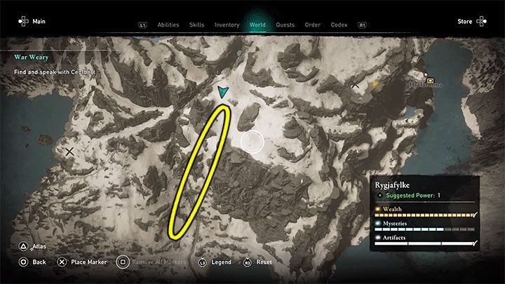 The slide is made a few dozen meters to the southeast from the top of the mountain - this area is marked on the picture - Assassins Creed Valhalla: How to get Skadis Hobby trophy? - Trophy guide - Assassins Creed Valhalla Guide and Walkthrough