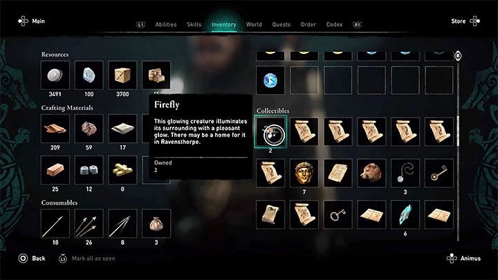 If you're successful, you can look for the fireflies in Eivor's inventory - the firefly(flies) should be in it - Assassins Creed Valhalla: How to unlock Twinkle Twinkle trophy? - Trophy guide - Assassins Creed Valhalla Guide and Walkthrough