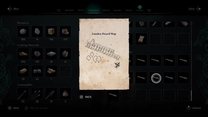 Since the map is located in the Oxenefordscire area, the description of its location can be found on the Oxenefordscire - treasure hoard map page - Assassins Creed Valhalla: Treasure Hoard map - Lunden, secrets, locations - Lunden - Assassins Creed Valhalla Guide and Walkthrough