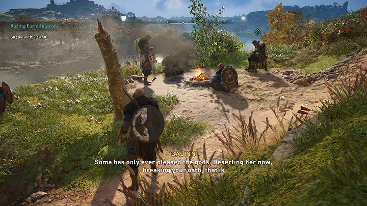 Galinn is planning to raid Earnningstone and together with his people they set up a small camp near the settlement - Assassins Creed Valhalla: Razing Earnningstone - Grantebridgescire - Assassins Creed Valhalla Guide and Walkthrough