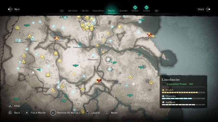The location of the cursed place: in the northern part of the region - Assassins Creed Valhalla: Cursed Symbol - Lincolnscire secrets, locations - Lincolnscire - Assassins Creed Valhalla Guide and Walkthrough