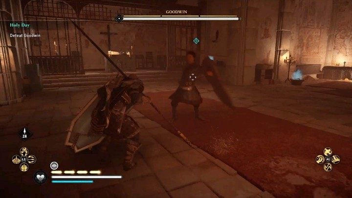 If you fight exclusively with melee weapons, probably the best tactic against Goodwin will be to use strong attacks to break through his defenses and knock him out, giving you a chance to land some accurate blows - Assassins Creed Valhalla: Goodwin boss fight - how to win? - Bosses - Assassins Creed Valhalla Guide and Walkthrough