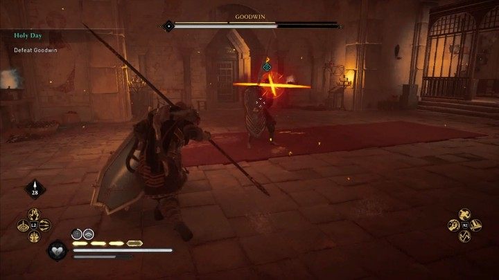 Most of Goodwin's attacks are slow and signaled beforehand, so they are easy to avoid or block - Assassins Creed Valhalla: Goodwin boss fight - how to win? - Bosses - Assassins Creed Valhalla Guide and Walkthrough