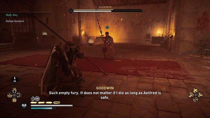 Goodwin has access to an ability that sets his weapon on fire, allowing it to deal extra damage - Assassins Creed Valhalla: Goodwin boss fight - how to win? - Bosses - Assassins Creed Valhalla Guide and Walkthrough