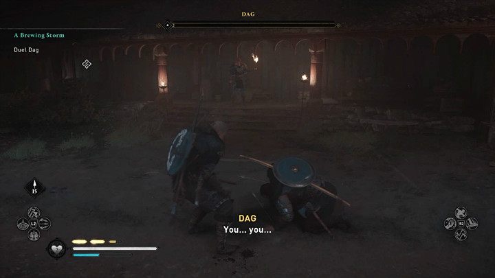 Avoid enemy attacks or block and use every opportunity to counter or keep your opponent at a distance and shoot him with the bow if you prefer this fighting style - Assassins Creed Valhalla: A Brewing Storm - Ravensthorpe - Assassins Creed Valhalla Guide and Walkthrough