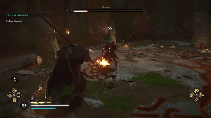 Modron also fights well with traditional spar weapons, and on top of that, she can set it on fire - Assassins Creed Valhalla: The Gutted Lamb - Glowecestrescire - Assassins Creed Valhalla Guide and Walkthrough