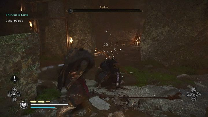 If you don't want Modron to often change her position and run around the arena, just stay close to her - Assassins Creed Valhalla: The Gutted Lamb - Glowecestrescire - Assassins Creed Valhalla Guide and Walkthrough