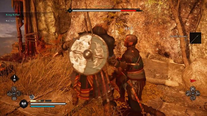 When your opponent is stunned, you can launch an attack that will remove about 1/4 of his health bar - Assassins Creed Valhalla: Ivarr the Boneless boss fight - how to win? - Bosses - Assassins Creed Valhalla Guide and Walkthrough