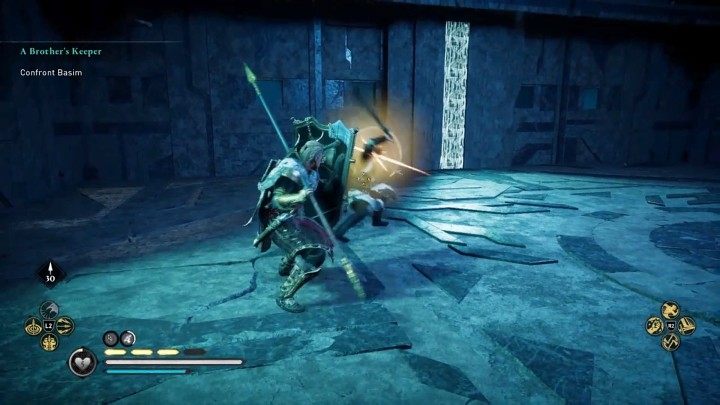 Most of Basim's attacks are indicated by a yellow rune flash - they can be avoided or parried - Assassins Creed Valhalla: Basim boss fight - how to win? - Bosses - Assassins Creed Valhalla Guide and Walkthrough