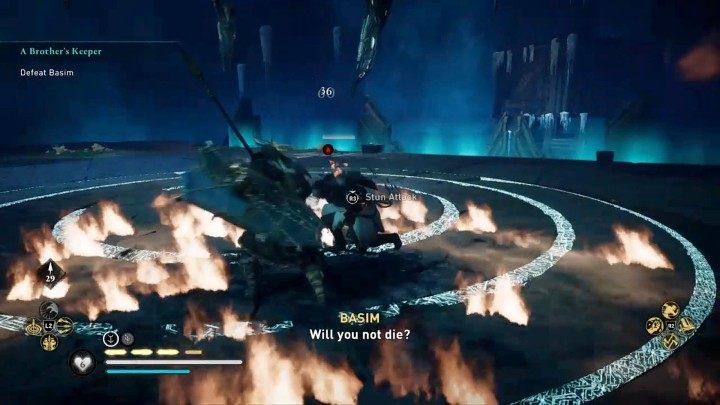 If you have a shield, all you have to do is block your opponent's blows a few times and you'll stun him to the point where he falls helplessly to one knee - Assassins Creed Valhalla: Basim boss fight - how to win? - Bosses - Assassins Creed Valhalla Guide and Walkthrough