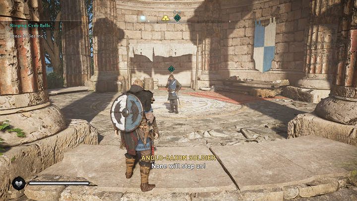 You will find Geadric in a small camp at the Derelic Shrine of Camulus - Assassins Creed Valhalla: Ringing Cyne Belle - Oxenefordscire - Assassins Creed Valhalla Guide and Walkthrough