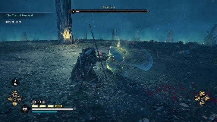 Flann is not an agile opponent, so stay out of range of his two-handed sword - AC Valhalla: Wrath of the Druids: The Cost of Betrayal - Walkthrough - Assassins Creed Valhalla Guide and Walkthrough