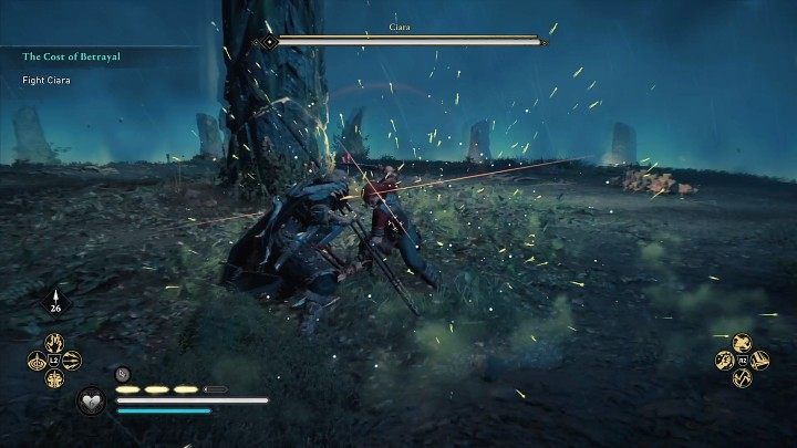 Most of Ciara's attacks are indicated by a yellow rune flash and can be blocked - AC Valhalla: Wrath of the Druids: The Cost of Betrayal - Walkthrough - Assassins Creed Valhalla Guide and Walkthrough