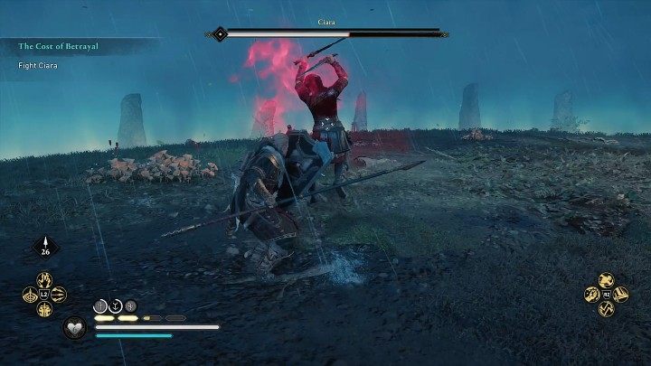 Ciara can also unleash unblockable attacks, which are indicated by a red rune flash - these absolutely have to dodged - AC Valhalla: Wrath of the Druids: The Cost of Betrayal - Walkthrough - Assassins Creed Valhalla Guide and Walkthrough