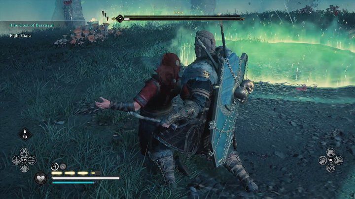When you deprive Ciara of most of her health, the woman will fall to the ground and you can perform a stun attack to end the fight - AC Valhalla: Wrath of the Druids: The Cost of Betrayal - Walkthrough - Assassins Creed Valhalla Guide and Walkthrough
