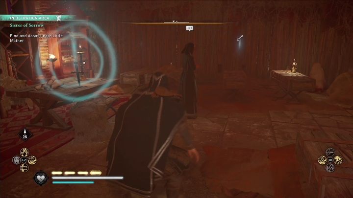 As you go through the crypt, collect the clues (they are marked in blue) - these are knives, bloodstains and letters - AC Valhalla Siege of Paris: Sister of Sorrow - Main missions - Assassins Creed Valhalla Guide and Walkthrough