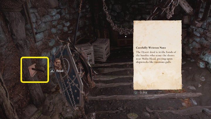 Once you have cleared the trade post, read the note that was nailed to the wall in one of the side rooms in the location marked in the image above - AC Valhalla Wrath of the Druids: Illuminating Event - Side quests - Assassins Creed Valhalla Guide and Walkthrough