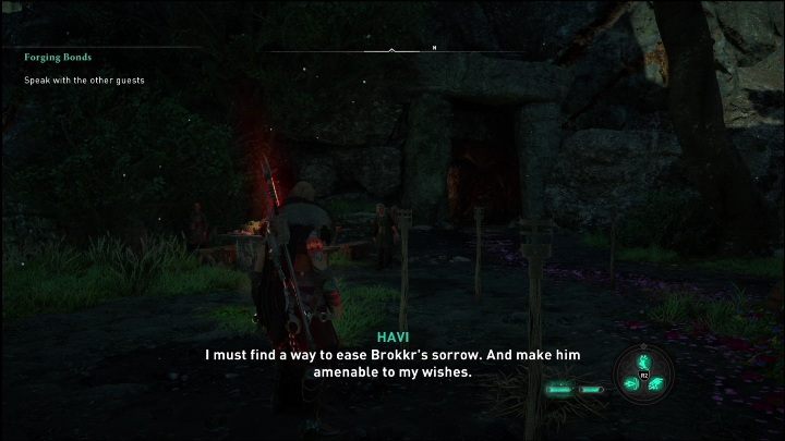 The objective description may be misleading, as you only have to talk to one person - the one that is standing next to the sarcophagus - AC Valhalla Dawn of Ragnarok: Forging Bonds - Walkthrough - Assassins Creed Valhalla Guide and Walkthrough