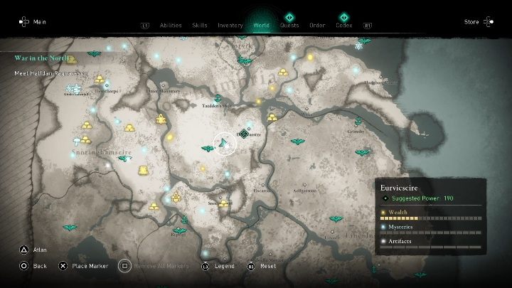 The location of the cursed place: in the central part of the region, southeast of Donecaestre - Assassins Creed Valhalla: Cursed symbol - Eurvicscire, secrets, locations - Eurvicscire - Assassins Creed Valhalla Guide and Walkthrough