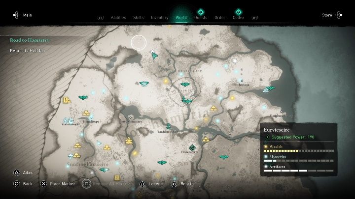 The location of the cursed place: north of Jorvik - Assassins Creed Valhalla: Cursed symbol - Eurvicscire, secrets, locations - Eurvicscire - Assassins Creed Valhalla Guide and Walkthrough