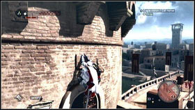 Use stairs to get to the top [1] and catch a small brick [2] - Assassins Contracts - p. 2 | Side Quests - Side Quests - Assassins Creed: Brotherhood Game Guide & Walkthrough