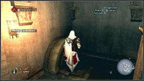 You get on the roof [1] so sou will be able to jump to the garden and find the entrance [2] - Romulus Lairs - p. 1 | Side Quests - Side Quests - Assassins Creed: Brotherhood Game Guide & Walkthrough