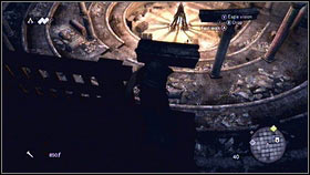 Stay close to the wall and use sticks to move further [1], soon you will get to the demolished balcony - Romulus Lairs - p. 8 | Side Quests - Side Quests - Assassins Creed: Brotherhood Game Guide & Walkthrough