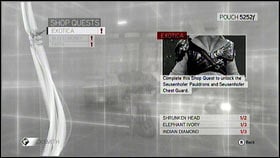 Required items: Shrunken Head x2, Elephant Ivory x3, Indian Diamond x3 - Merchant Quests | Treasures and Merchant Quests - Treasures and Merchant Quests - Assassins Creed: Brotherhood Game Guide & Walkthrough