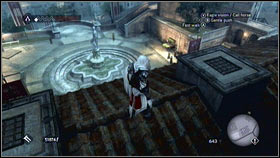 This feather is on the floor, south from the fountain [1] - Detailed Description | Feathers - Feathers - Assassins Creed: Brotherhood Game Guide & Walkthrough