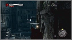 In the huge room with the cross [1], climb to the exit until you will get to the northern wall - Detailed Description - p. 5 | Borgias Flags - Borgias Flags - Assassins Creed: Brotherhood Game Guide & Walkthrough