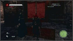 In the room full of other people [1], run upstairs, turn right and jump to the left - Detailed Description - p. 5 | Borgias Flags - Borgias Flags - Assassins Creed: Brotherhood Game Guide & Walkthrough