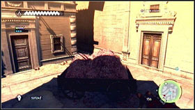 Do the same to jump down [1] and land on the cart [2] - Sequence 1 - Peace at Last - p. 1 | Walkthrough - Walkthrough - Assassins Creed: Brotherhood Game Guide & Walkthrough