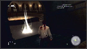 When you will be inside the corridor go straight ahead [1] until you will get to the glowing point [2] - Sequence 1 - Peace at Last - p. 2 | Walkthrough - Walkthrough - Assassins Creed: Brotherhood Game Guide & Walkthrough