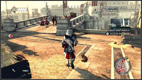 After watching a short cut scene and speaking with Machiavelli [1] go near the canal [2] - Sequence 4 - Den of Thieves - p. 1 | Walkthrough - Walkthrough - Assassins Creed: Brotherhood Game Guide & Walkthrough