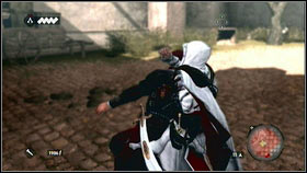 When he will get close to the barrow [1] get close to him and kill [2] - Sequence 4 - Den of Thieves - p. 1 | Walkthrough - Walkthrough - Assassins Creed: Brotherhood Game Guide & Walkthrough
