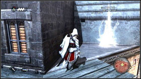 Now turn left [1] and jump down to the place marked on the map [2] - Sequence 4 - Den of Thieves - p. 1 | Walkthrough - Walkthrough - Assassins Creed: Brotherhood Game Guide & Walkthrough