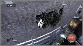 Listen to the Borgias conversation [1] and jump right [2] - Sequence 4 - Den of Thieves - p. 2 | Walkthrough - Walkthrough - Assassins Creed: Brotherhood Game Guide & Walkthrough