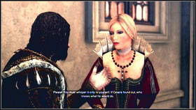 You will find yourself in the alcove [1] and you will be able to see Borgias wife and her lover [2] - Sequence 4 - Den of Thieves - p. 2 | Walkthrough - Walkthrough - Assassins Creed: Brotherhood Game Guide & Walkthrough