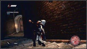 Put the woman around the corner [1] and kill the man who is standing - Sequence 4 - Den of Thieves - p. 3 | Walkthrough - Walkthrough - Assassins Creed: Brotherhood Game Guide & Walkthrough