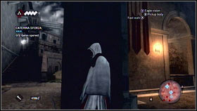 When you will transport her to the exit [1] she will show you the lever that will open the gate - Sequence 4 - Den of Thieves - p. 3 | Walkthrough - Walkthrough - Assassins Creed: Brotherhood Game Guide & Walkthrough