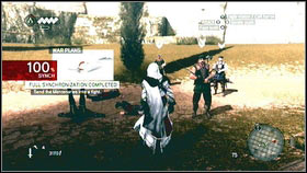 When you will be at the place, localize your target with Eagle Vision [1] and attack - Sequence 4 - Den of Thieves - p. 4 | Walkthrough - Walkthrough - Assassins Creed: Brotherhood Game Guide & Walkthrough