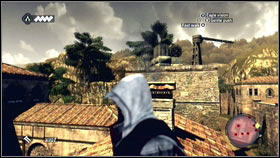 On the first crossroads turn right [1] and climb on the building located on the right - Sequence 4 - Den of Thieves - p. 5 | Walkthrough - Walkthrough - Assassins Creed: Brotherhood Game Guide & Walkthrough