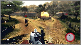 After some time, you will get to the small village, when soldiers will be shooting to you from the roofs [1] - Sequence 4 - Den of Thieves - p. 5 | Walkthrough - Walkthrough - Assassins Creed: Brotherhood Game Guide & Walkthrough