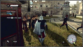 If you do want to stay undercover, avoid them and kill them with your recruits [1] or pay courtesans to draw their attention from you [2] - Sequence 5 - The Banker - p. 1 | Walkthrough - Walkthrough - Assassins Creed: Brotherhood Game Guide & Walkthrough